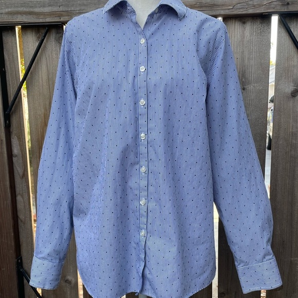 Long Sleeve Striped Lands End Shirt Womens Polka Dot Button Down Blouse Size 14W - Picture 2 of 13